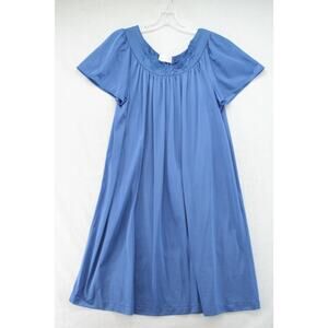 Vtg Shadowline Blue Nylon Nightie Nightgown M Embroidered Roses Granny Core USA